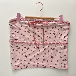 Only PINK LEFT! Floral Lace Trim Tube Top | Cotton Tube Tops | Baby Doll Tops